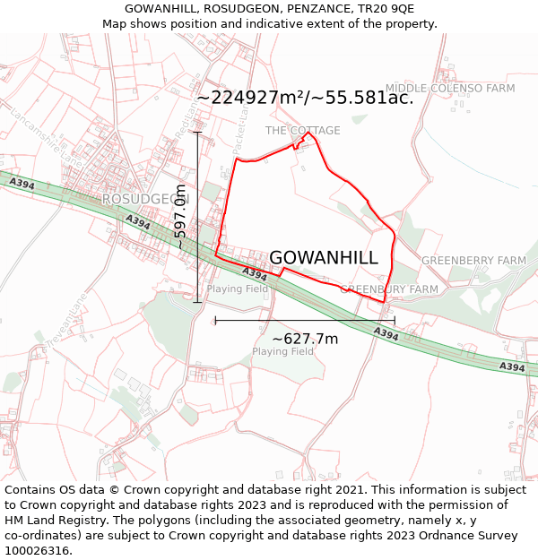 GOWANHILL, ROSUDGEON, PENZANCE, TR20 9QE: Plot and title map