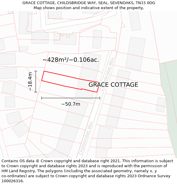 GRACE COTTAGE, CHILDSBRIDGE WAY, SEAL, SEVENOAKS, TN15 0DG: Plot and title map