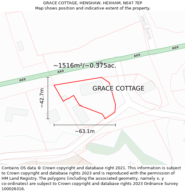 GRACE COTTAGE, HENSHAW, HEXHAM, NE47 7EP: Plot and title map