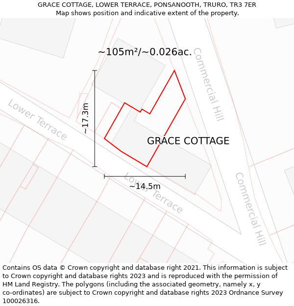 GRACE COTTAGE, LOWER TERRACE, PONSANOOTH, TRURO, TR3 7ER: Plot and title map