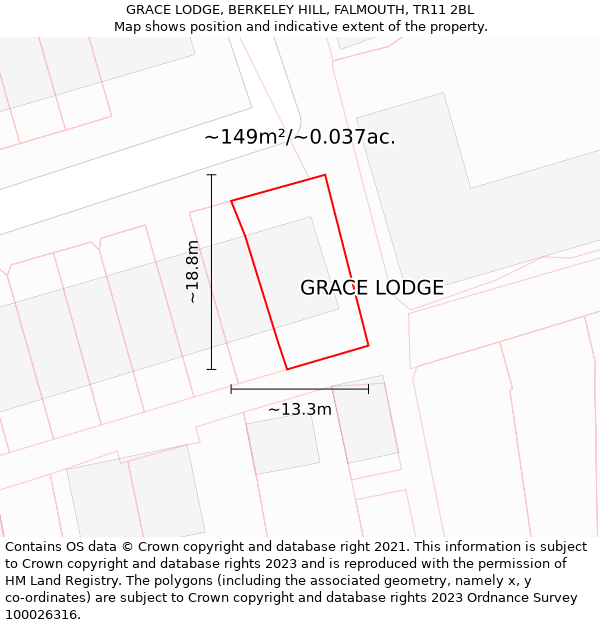 GRACE LODGE, BERKELEY HILL, FALMOUTH, TR11 2BL: Plot and title map