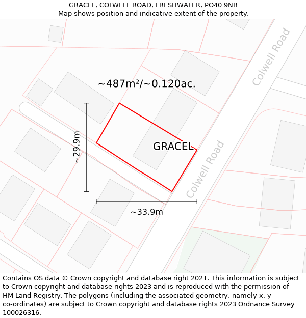 GRACEL, COLWELL ROAD, FRESHWATER, PO40 9NB: Plot and title map