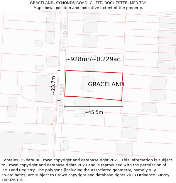 GRACELAND, SYMONDS ROAD, CLIFFE, ROCHESTER, ME3 7SY: Plot and title map