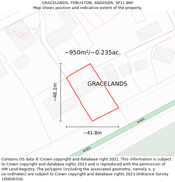 GRACELANDS, THRUXTON, ANDOVER, SP11 8NF: Plot and title map