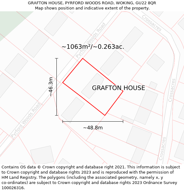 GRAFTON HOUSE, PYRFORD WOODS ROAD, WOKING, GU22 8QR: Plot and title map