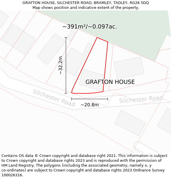 GRAFTON HOUSE, SILCHESTER ROAD, BRAMLEY, TADLEY, RG26 5DQ: Plot and title map