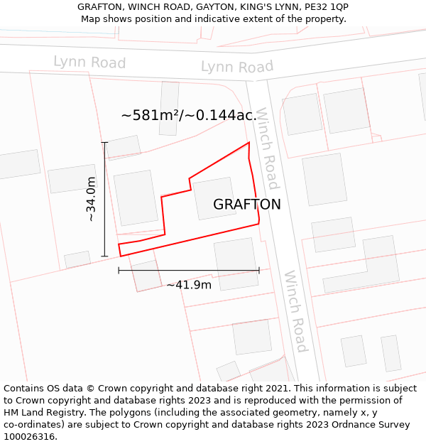 GRAFTON, WINCH ROAD, GAYTON, KING'S LYNN, PE32 1QP: Plot and title map