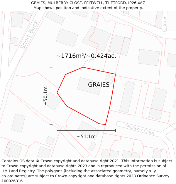 GRAIES, MULBERRY CLOSE, FELTWELL, THETFORD, IP26 4AZ: Plot and title map