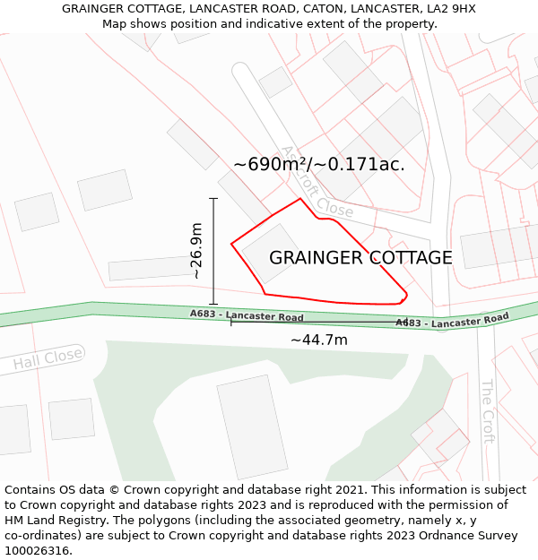 GRAINGER COTTAGE, LANCASTER ROAD, CATON, LANCASTER, LA2 9HX: Plot and title map