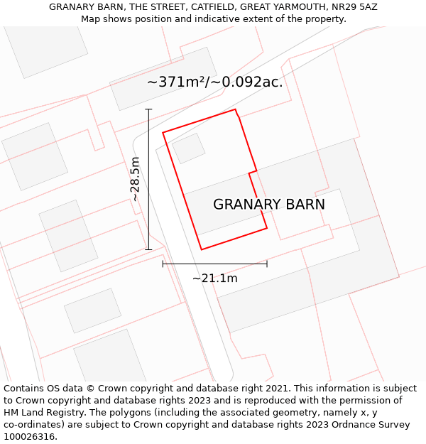 GRANARY BARN, THE STREET, CATFIELD, GREAT YARMOUTH, NR29 5AZ: Plot and title map