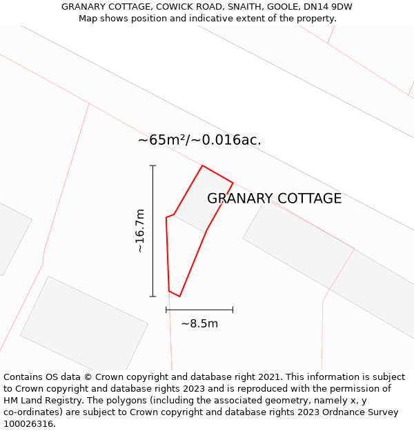 GRANARY COTTAGE, COWICK ROAD, SNAITH, GOOLE, DN14 9DW: Plot and title map