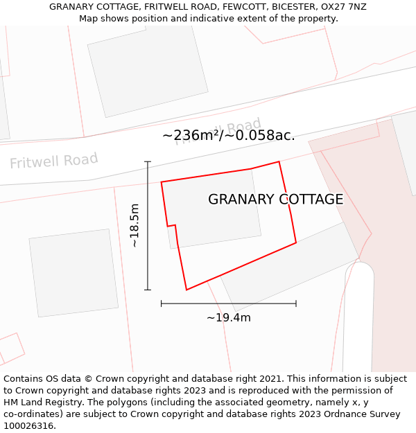 GRANARY COTTAGE, FRITWELL ROAD, FEWCOTT, BICESTER, OX27 7NZ: Plot and title map