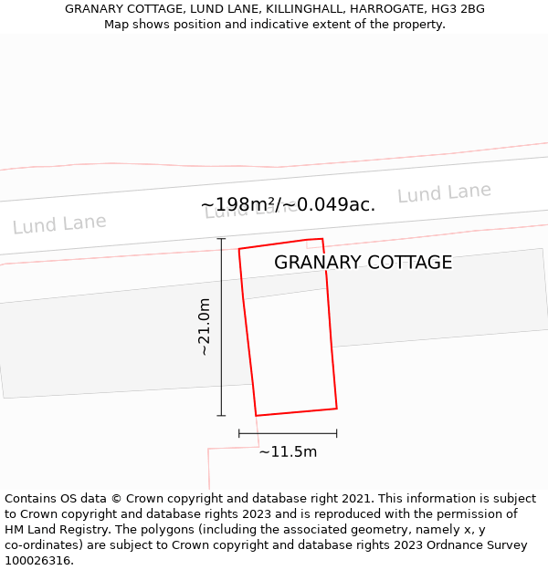 GRANARY COTTAGE, LUND LANE, KILLINGHALL, HARROGATE, HG3 2BG: Plot and title map