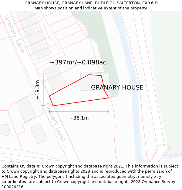 GRANARY HOUSE, GRANARY LANE, BUDLEIGH SALTERTON, EX9 6JD: Plot and title map