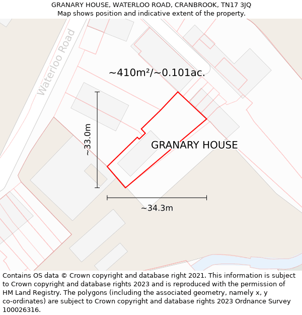 GRANARY HOUSE, WATERLOO ROAD, CRANBROOK, TN17 3JQ: Plot and title map