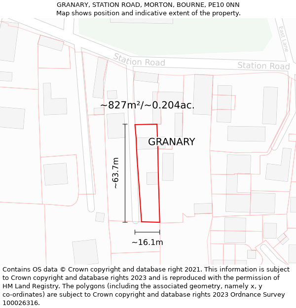 GRANARY, STATION ROAD, MORTON, BOURNE, PE10 0NN: Plot and title map