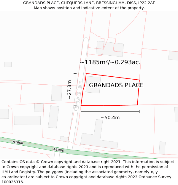 GRANDADS PLACE, CHEQUERS LANE, BRESSINGHAM, DISS, IP22 2AF: Plot and title map