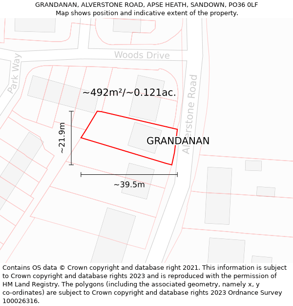 GRANDANAN, ALVERSTONE ROAD, APSE HEATH, SANDOWN, PO36 0LF: Plot and title map