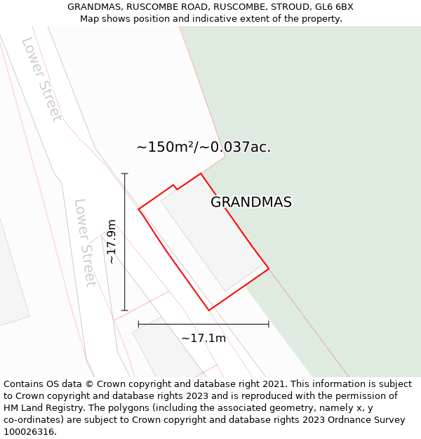 GRANDMAS, RUSCOMBE ROAD, RUSCOMBE, STROUD, GL6 6BX: Plot and title map
