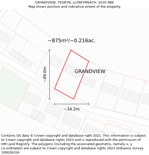 GRANDVIEW, TEGRYN, LLANFYRNACH, SA35 0BE: Plot and title map