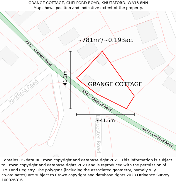 GRANGE COTTAGE, CHELFORD ROAD, KNUTSFORD, WA16 8NN: Plot and title map