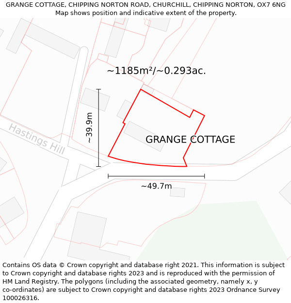 GRANGE COTTAGE, CHIPPING NORTON ROAD, CHURCHILL, CHIPPING NORTON, OX7 6NG: Plot and title map