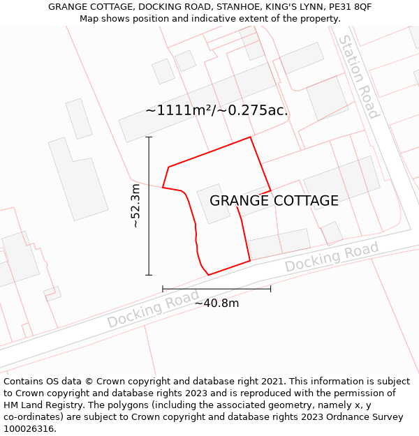 GRANGE COTTAGE, DOCKING ROAD, STANHOE, KING'S LYNN, PE31 8QF: Plot and title map