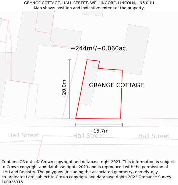 GRANGE COTTAGE, HALL STREET, WELLINGORE, LINCOLN, LN5 0HU: Plot and title map