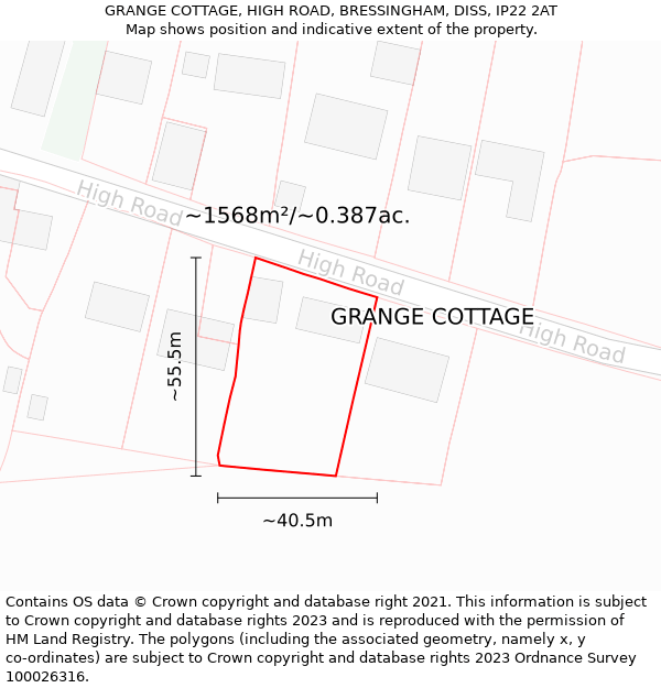 GRANGE COTTAGE, HIGH ROAD, BRESSINGHAM, DISS, IP22 2AT: Plot and title map