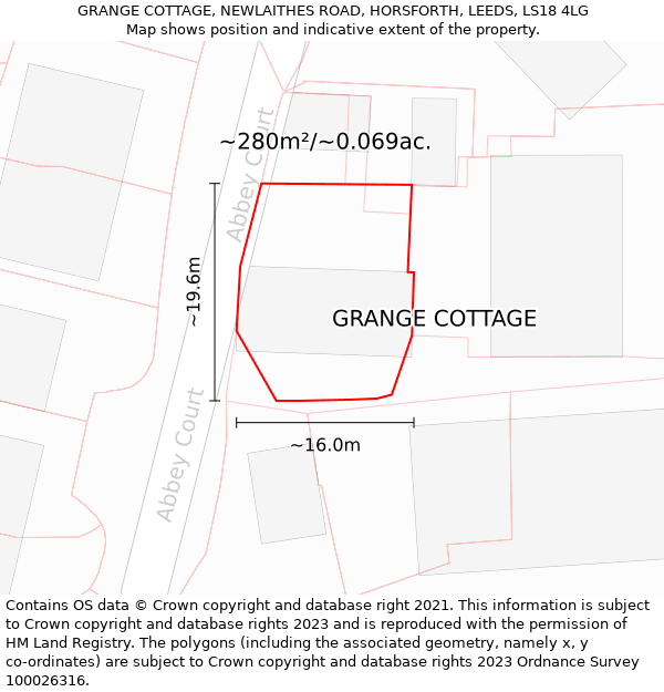 GRANGE COTTAGE, NEWLAITHES ROAD, HORSFORTH, LEEDS, LS18 4LG: Plot and title map