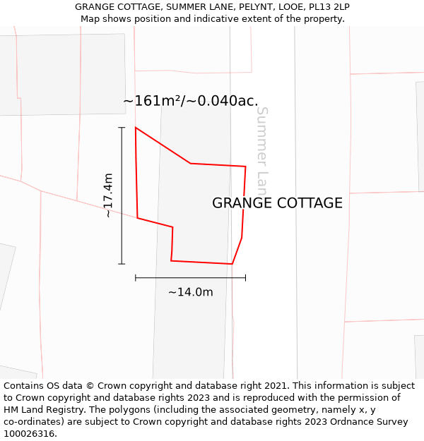 GRANGE COTTAGE, SUMMER LANE, PELYNT, LOOE, PL13 2LP: Plot and title map