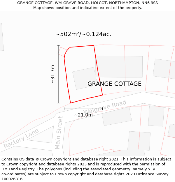GRANGE COTTAGE, WALGRAVE ROAD, HOLCOT, NORTHAMPTON, NN6 9SS: Plot and title map