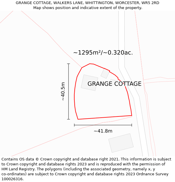 GRANGE COTTAGE, WALKERS LANE, WHITTINGTON, WORCESTER, WR5 2RD: Plot and title map