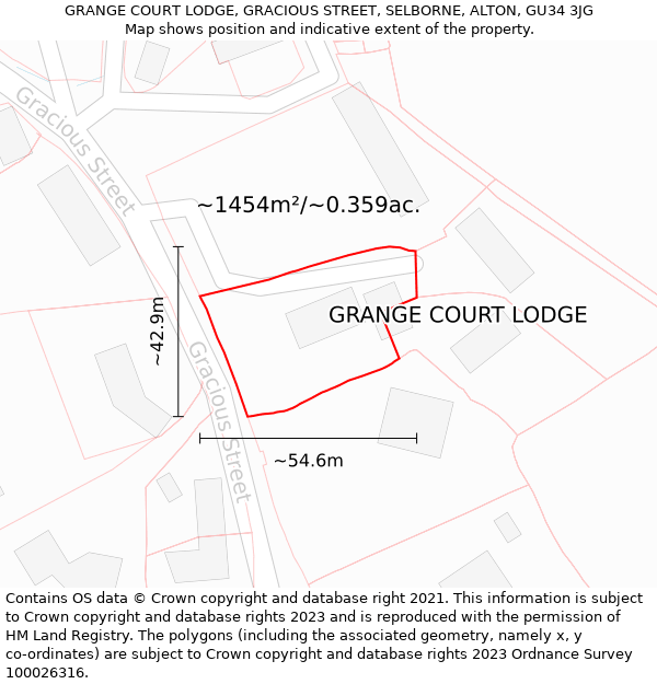 GRANGE COURT LODGE, GRACIOUS STREET, SELBORNE, ALTON, GU34 3JG: Plot and title map