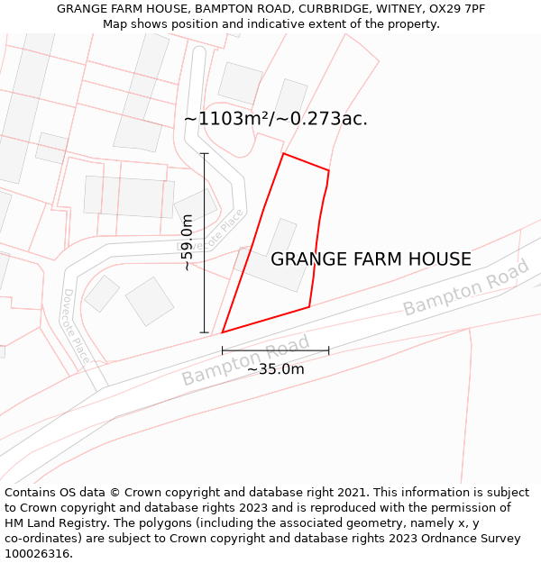 GRANGE FARM HOUSE, BAMPTON ROAD, CURBRIDGE, WITNEY, OX29 7PF: Plot and title map