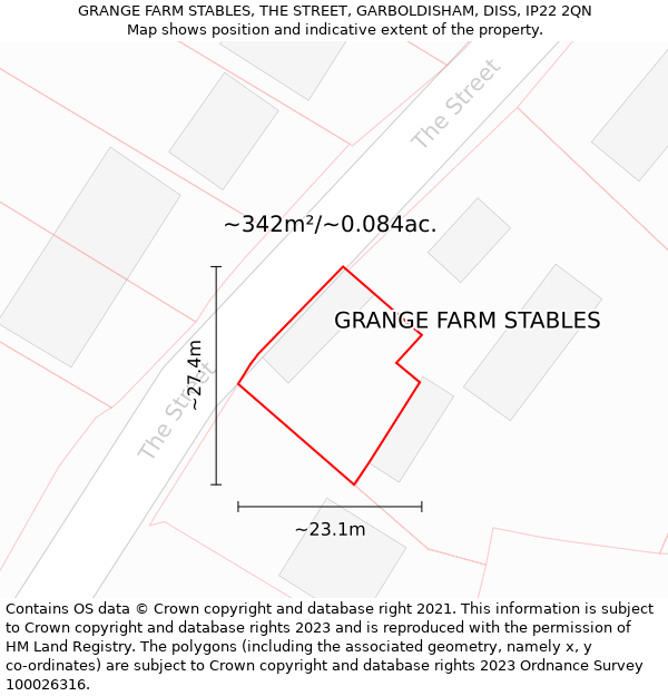 GRANGE FARM STABLES, THE STREET, GARBOLDISHAM, DISS, IP22 2QN: Plot and title map