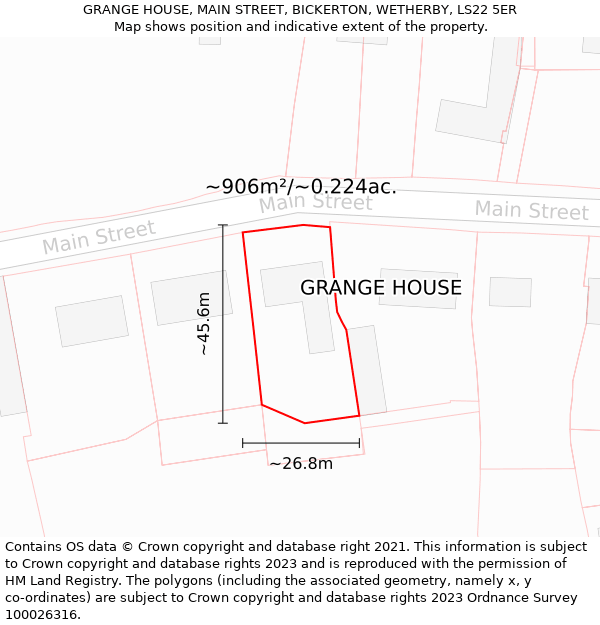 GRANGE HOUSE, MAIN STREET, BICKERTON, WETHERBY, LS22 5ER: Plot and title map