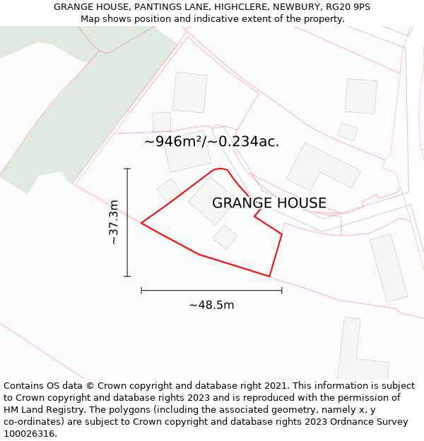 GRANGE HOUSE, PANTINGS LANE, HIGHCLERE, NEWBURY, RG20 9PS: Plot and title map