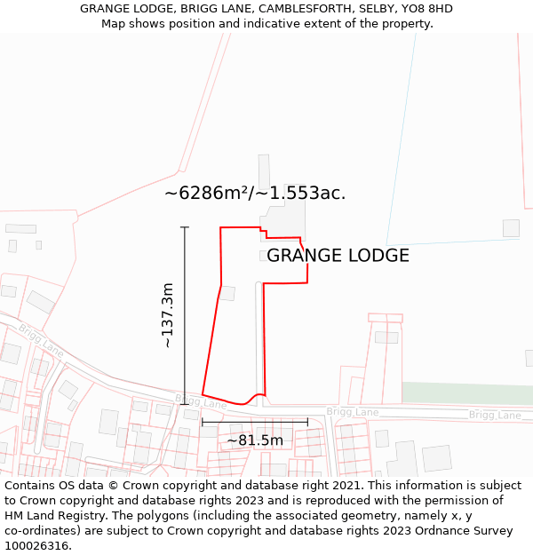 GRANGE LODGE, BRIGG LANE, CAMBLESFORTH, SELBY, YO8 8HD: Plot and title map