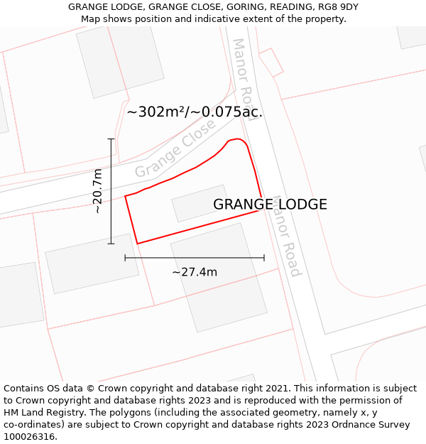 GRANGE LODGE, GRANGE CLOSE, GORING, READING, RG8 9DY: Plot and title map