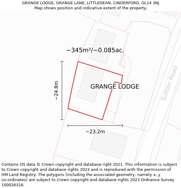 GRANGE LODGE, GRANGE LANE, LITTLEDEAN, CINDERFORD, GL14 3NJ: Plot and title map