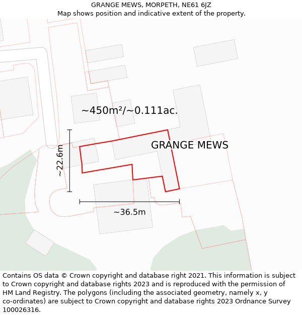 GRANGE MEWS, MORPETH, NE61 6JZ: Plot and title map