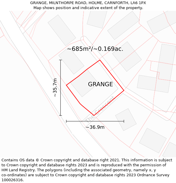 GRANGE, MILNTHORPE ROAD, HOLME, CARNFORTH, LA6 1PX: Plot and title map