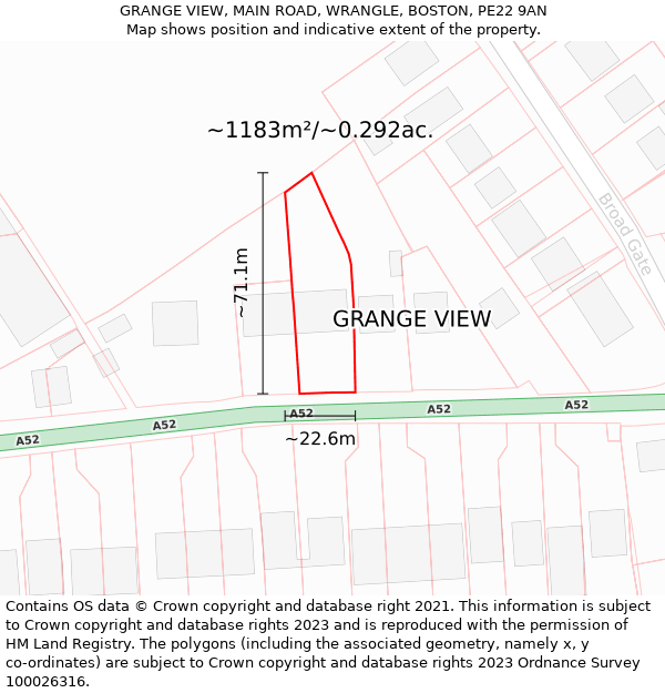 GRANGE VIEW, MAIN ROAD, WRANGLE, BOSTON, PE22 9AN: Plot and title map