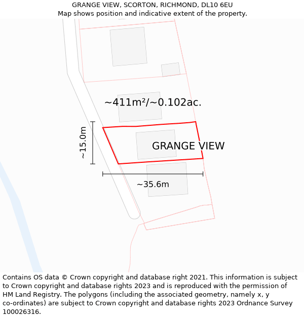 GRANGE VIEW, SCORTON, RICHMOND, DL10 6EU: Plot and title map
