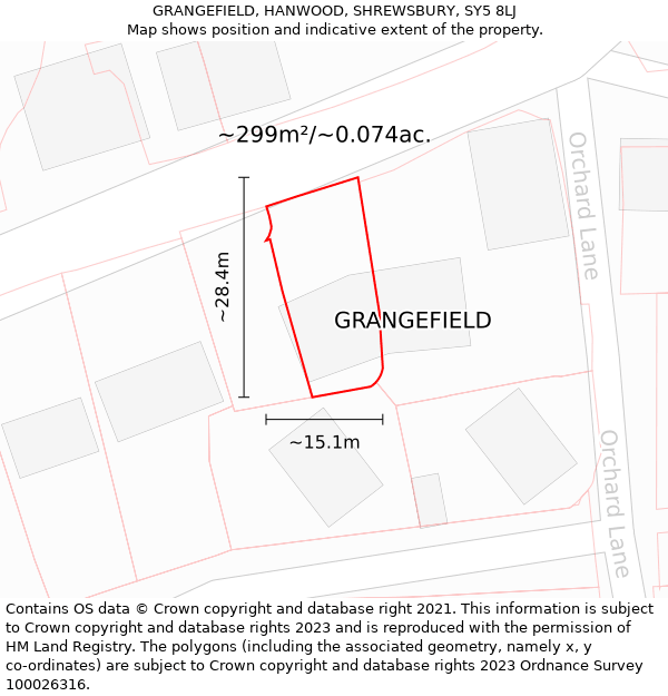 GRANGEFIELD, HANWOOD, SHREWSBURY, SY5 8LJ: Plot and title map