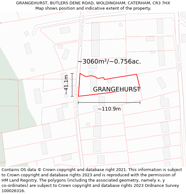 GRANGEHURST, BUTLERS DENE ROAD, WOLDINGHAM, CATERHAM, CR3 7HX: Plot and title map