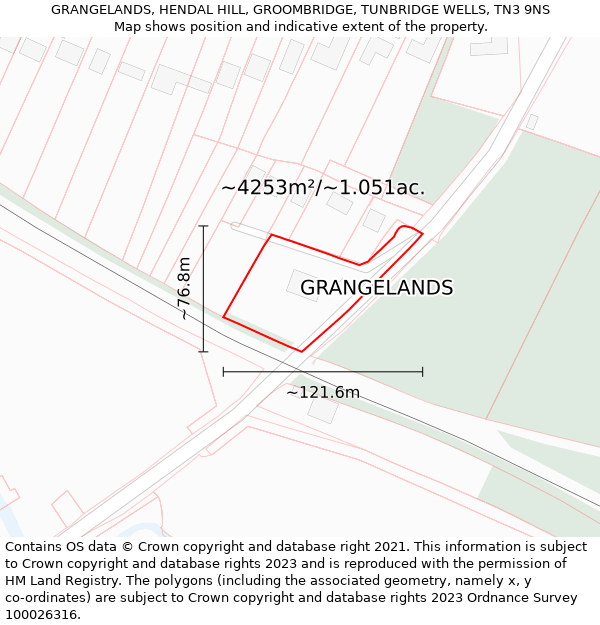 GRANGELANDS, HENDAL HILL, GROOMBRIDGE, TUNBRIDGE WELLS, TN3 9NS: Plot and title map