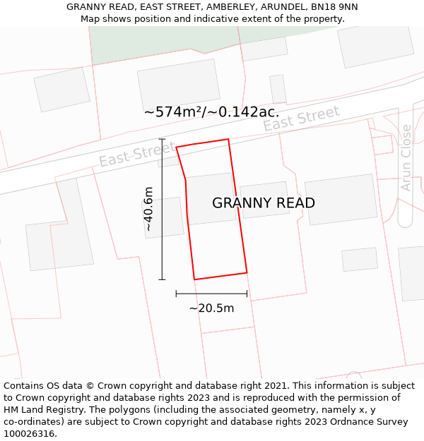 GRANNY READ, EAST STREET, AMBERLEY, ARUNDEL, BN18 9NN: Plot and title map