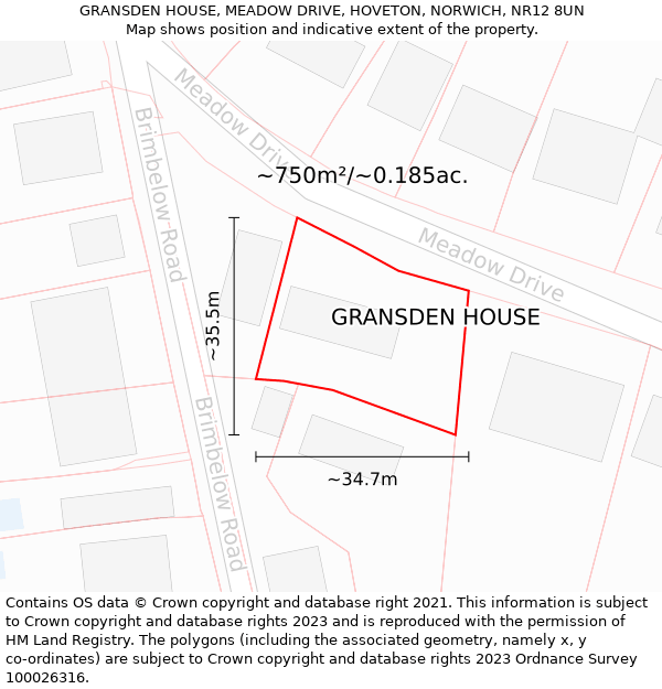 GRANSDEN HOUSE, MEADOW DRIVE, HOVETON, NORWICH, NR12 8UN: Plot and title map